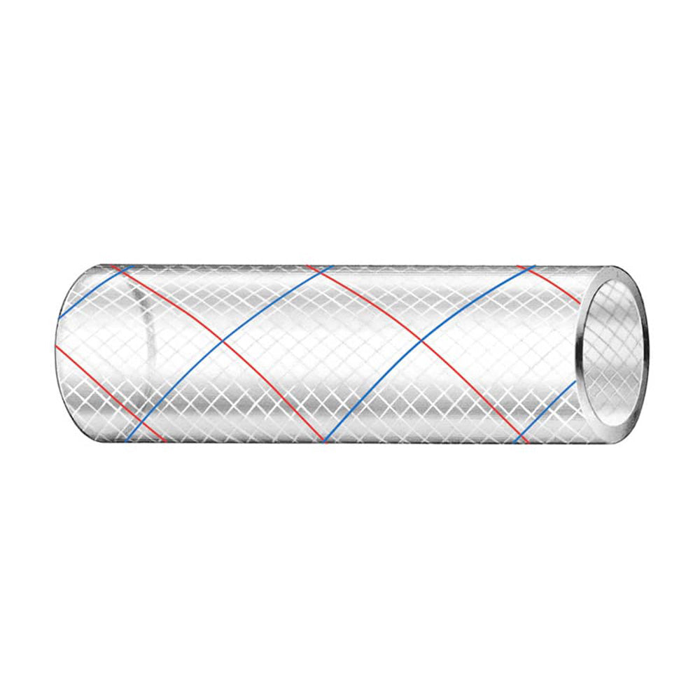 Trident Marine 1" x 50' Clear Reinforced PVC Hose Tubing - Red &amp; Blue Tracer