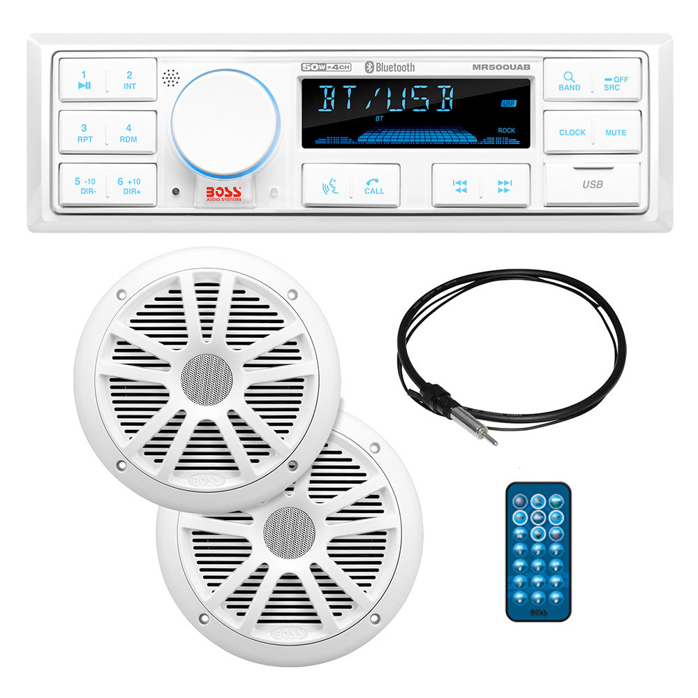 Boss Audio MCK500WB.6 Kit w/MR500UAB, 2 MR6W Speakers, MRANT10 Antenna, &amp; White Remote *Refurbished