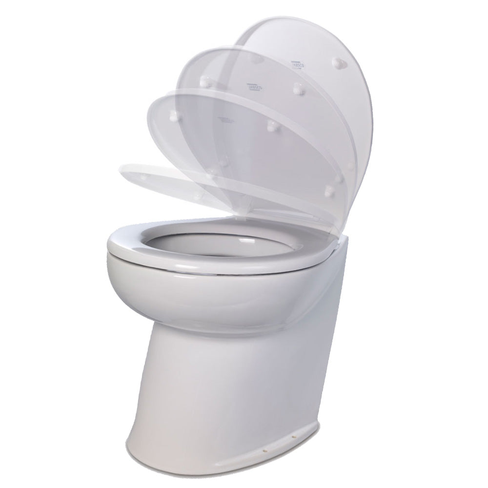 Jabsco Deluxe Flush 14" Angled Back Freshwater Electric Marine Toilet W/solenoid Valve &amp; Soft Close Lid