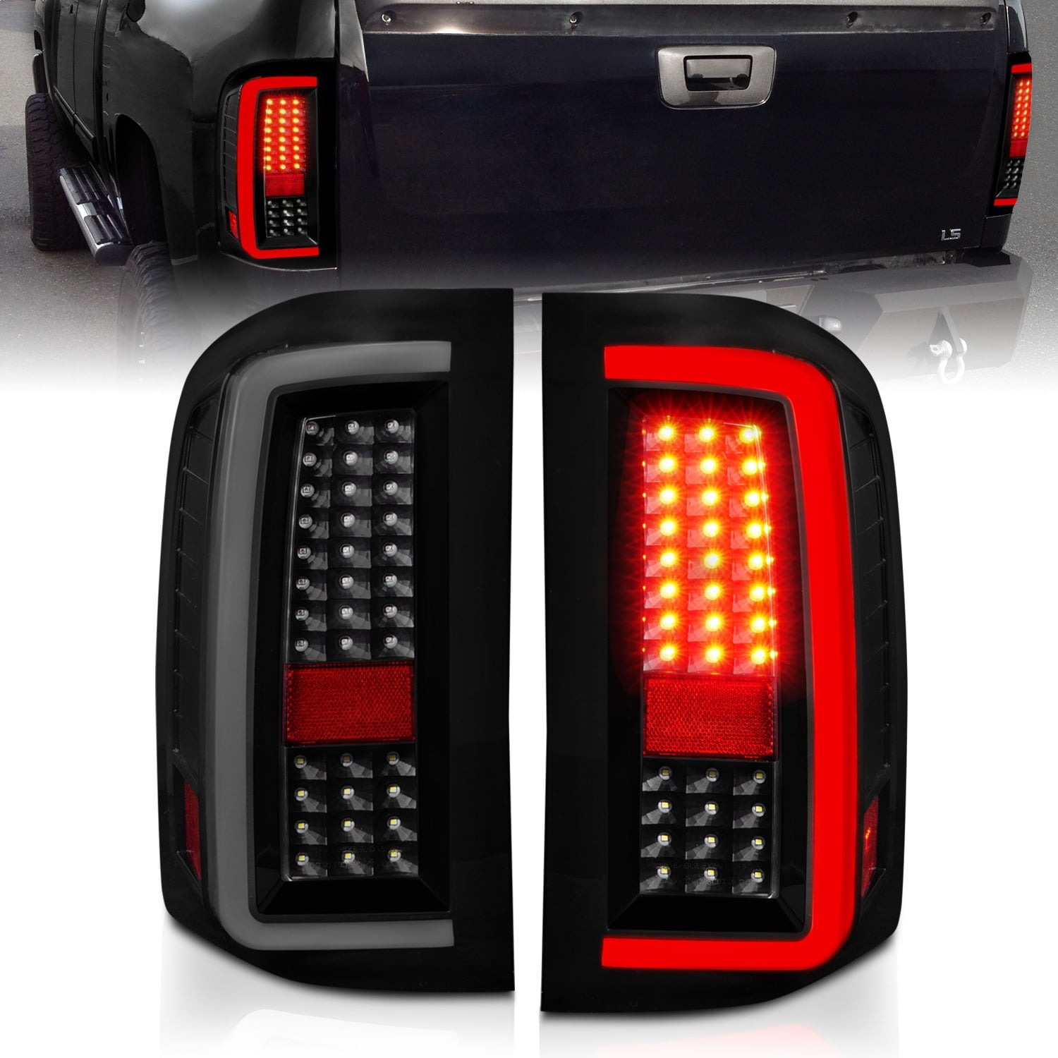 LED Tail Lights W/ Light Bar Black